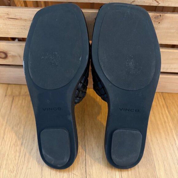 Vince Size 6.5 Black Rumi Woven Leather Slip On Comfort Flats Slide Sandals - Picture 10 of 16